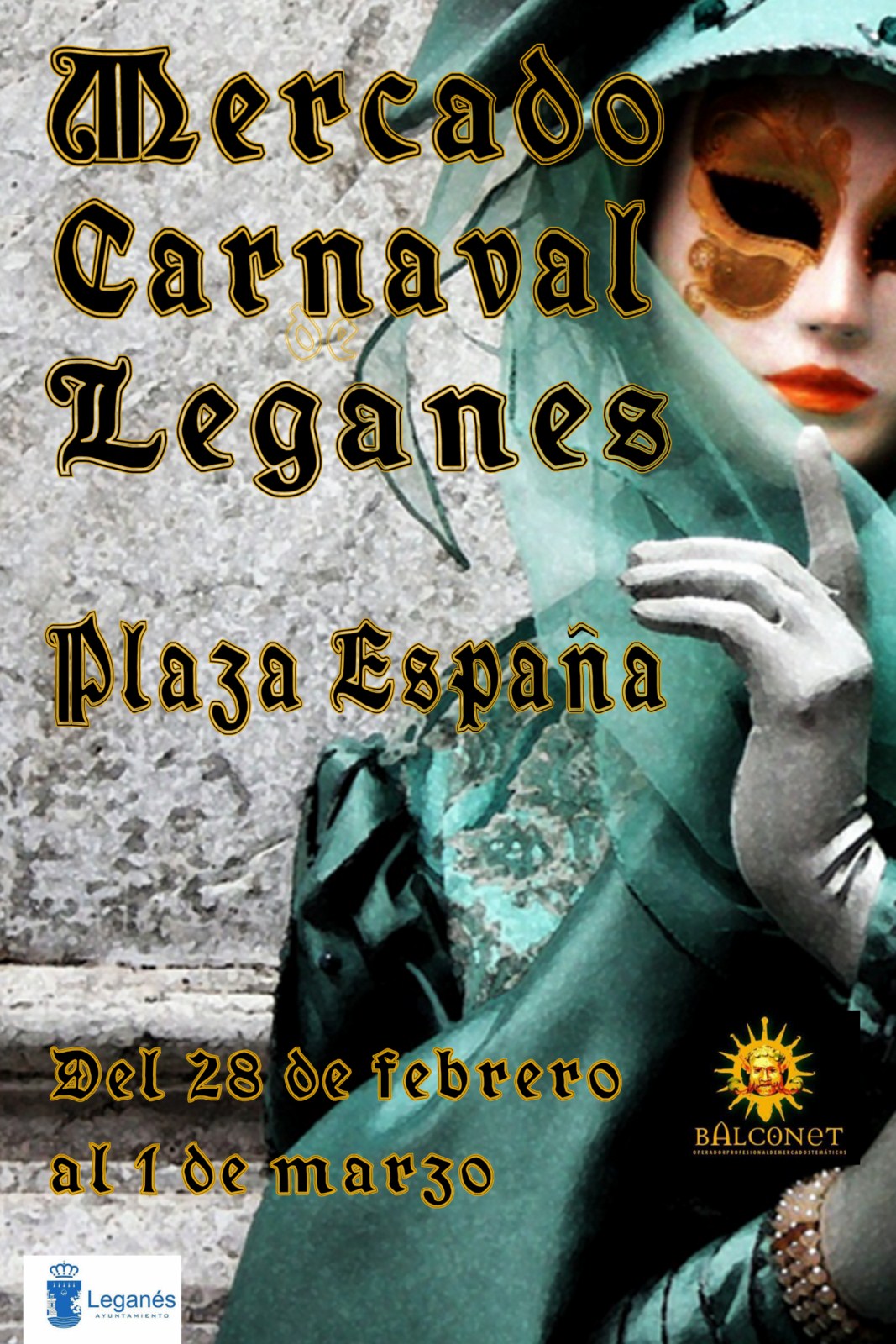 cartel del mercado de carnaval en Leganes, Madrid