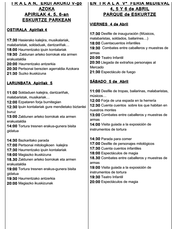 Feria medieval en Irala , Bilbao – Vizcaya 04 al 06 de abril