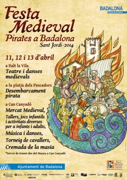 Cartel y programa de Festa medieval Pirate a Badalona Sant Jordi-2014