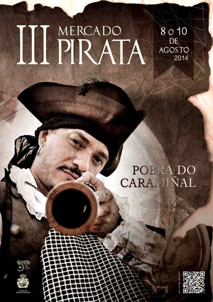 Cartel III mercado pirata en la Puebla de Caramiñal, La Coruña del 08 al 10 de agosto