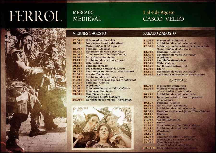 Programa del Mercado medieval de Ferrol 01 al 04 de Agosto