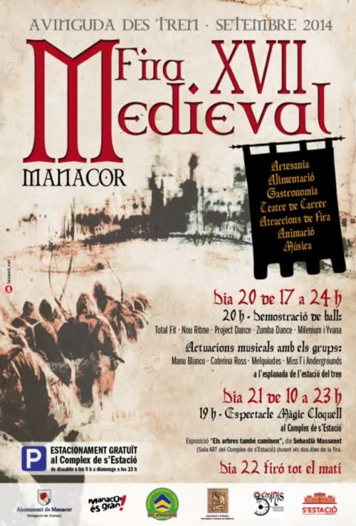 XVII Fira medieval en Manacor Cartel y programa en Manacor, Baleares 20 al 22 de septiembre