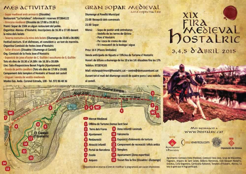 XIX Fira medieval en Hostalric, Girona del 03 al 05 de Abril – Programacion completa
