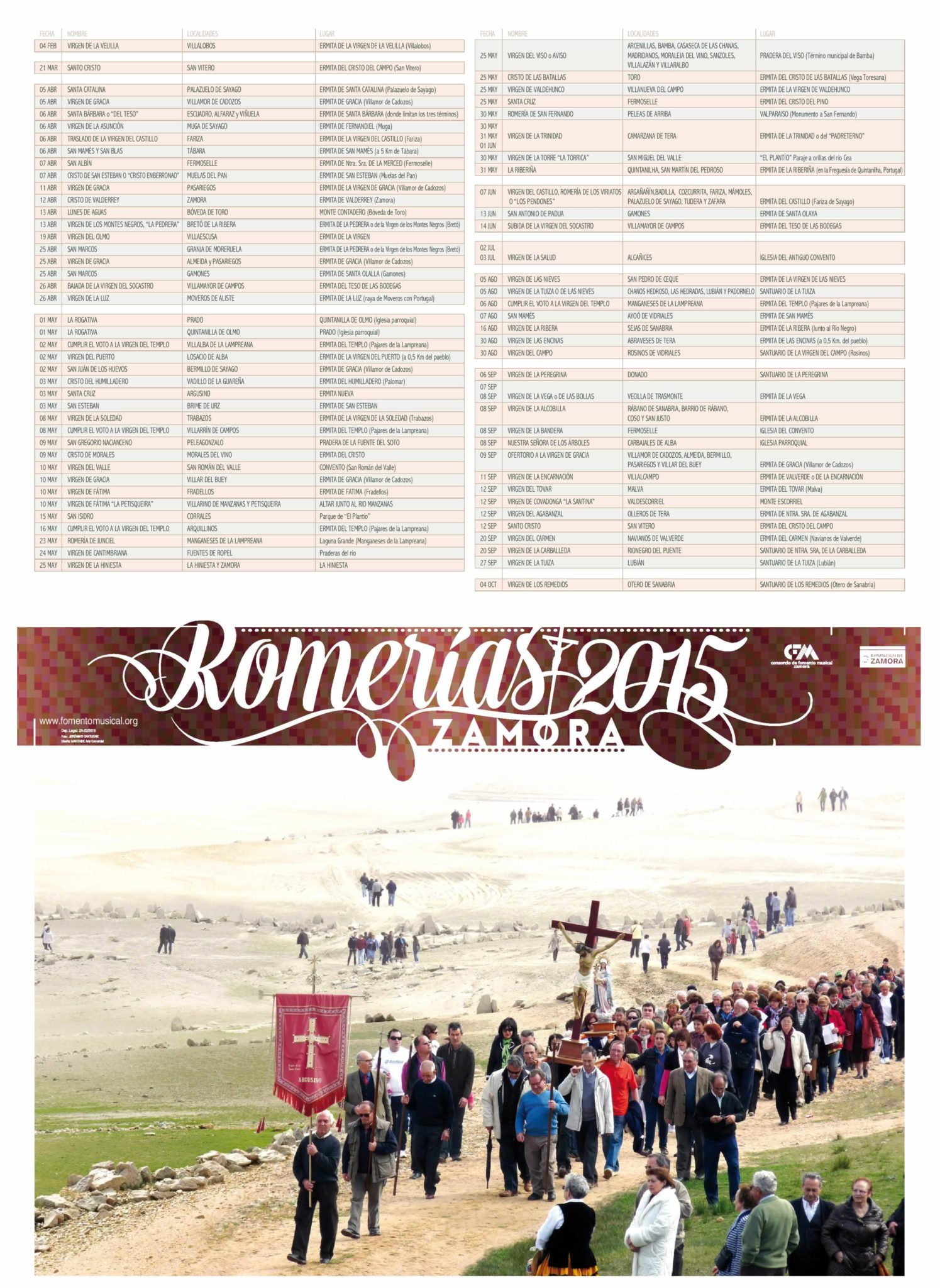 Calendario 2015 de Romerias en la provincia de Zamora
