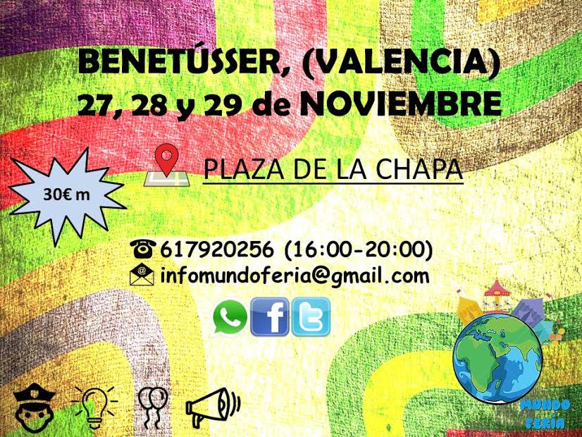 Feria de artesania y gastronomia en Benetusser, Valencia del 27 al 29 de Noviembre del 2015