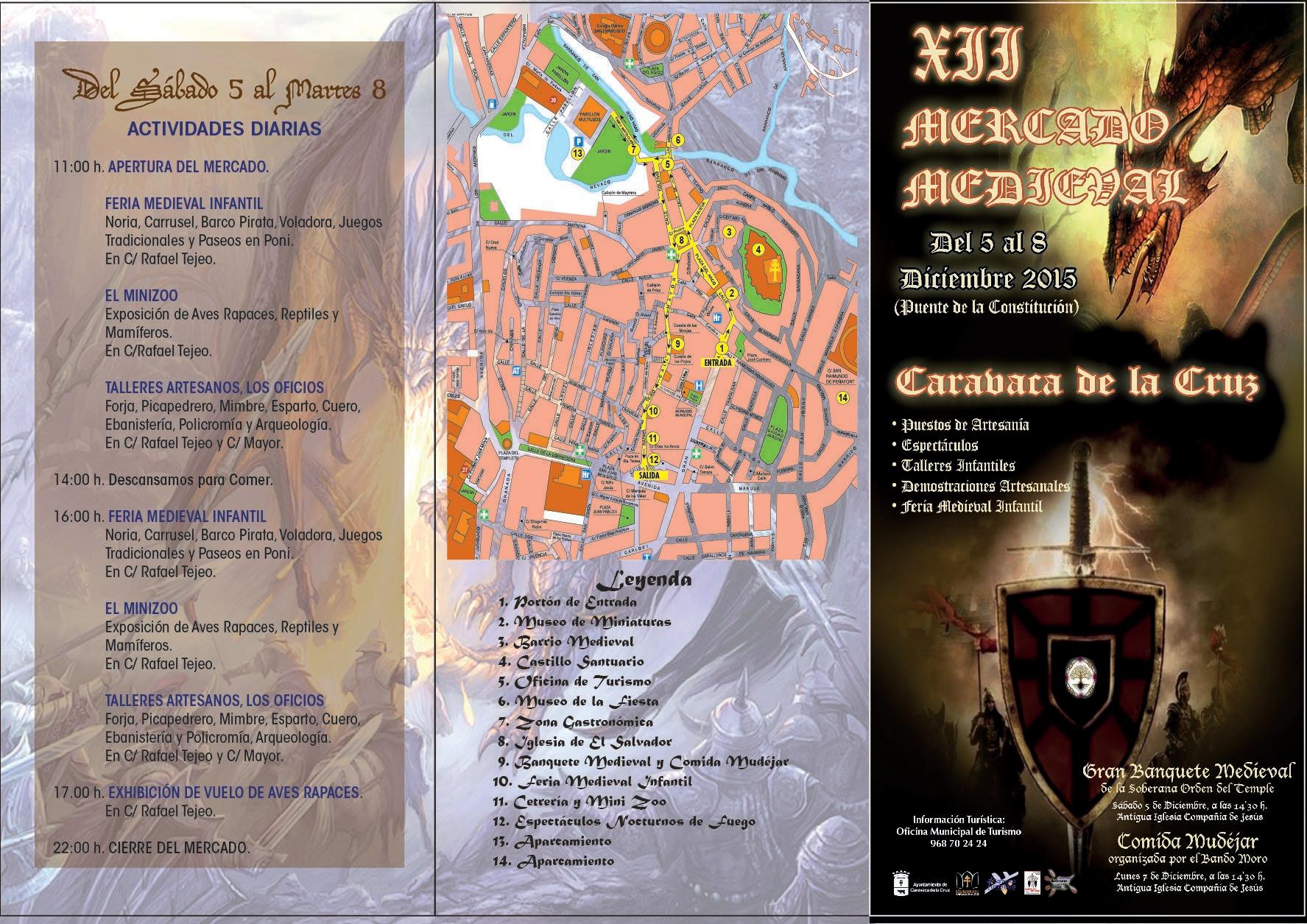 Programacion del XII Mercado medieval del 05 al 08 de Diciembre del 2015 en Caravaca de la Cruz, Murcia