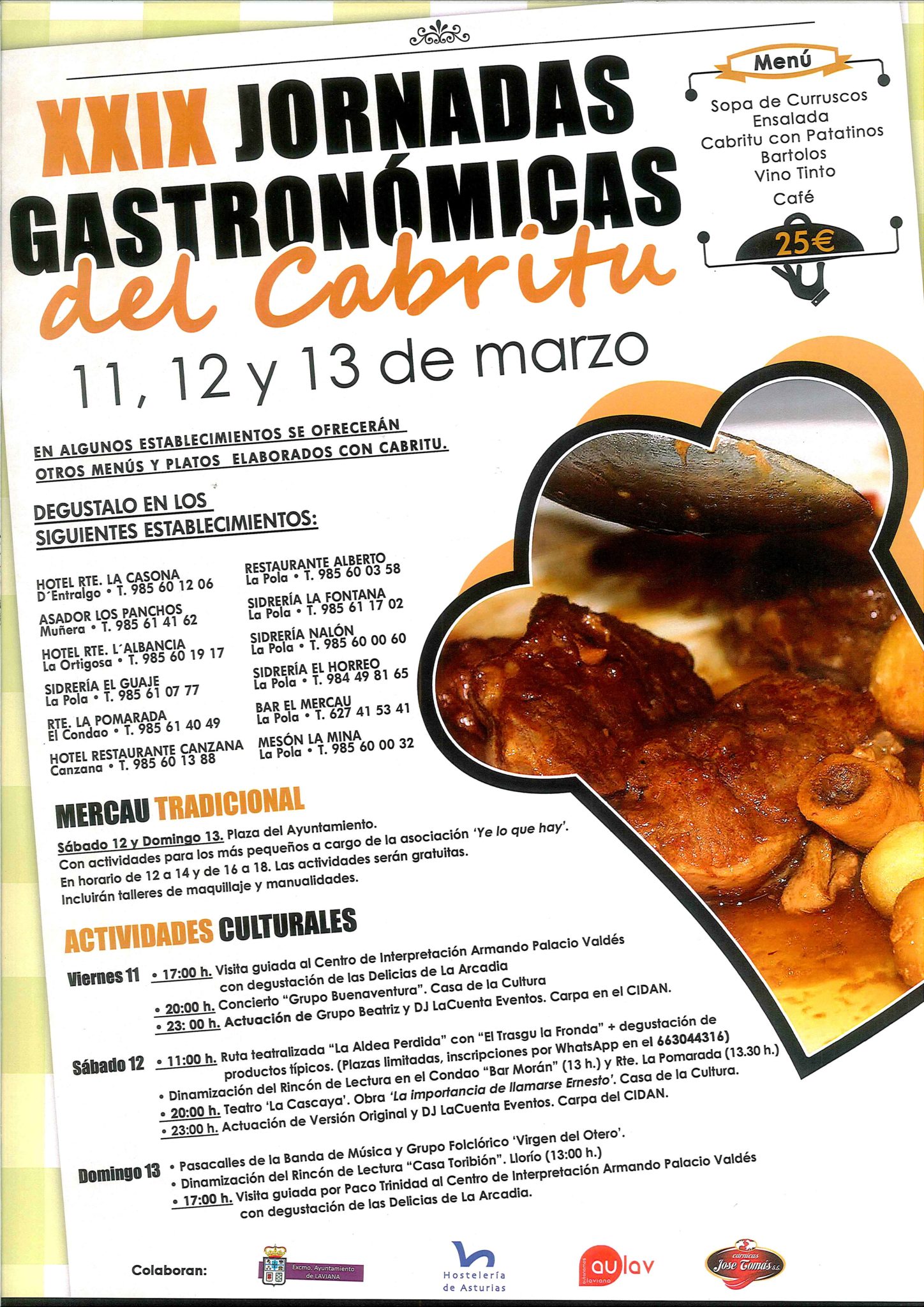 Programa de las XXIX JORNADAS GASTRONÓMICAS DEL CABRITU del 11 al 13 de Marzo en Pola de Laviana, Asturias