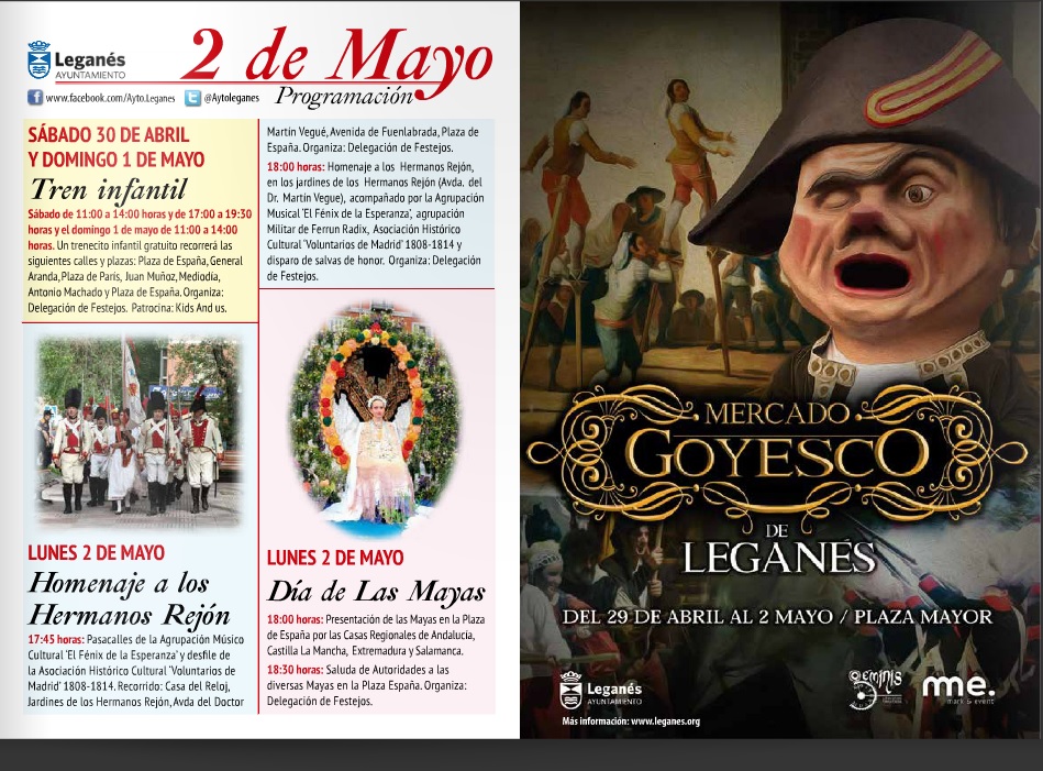 Programacion y ficha tecnica del Mercado goyesco en Leganes, Madrid 29 de Abril al 02 de Mayo del 2016
