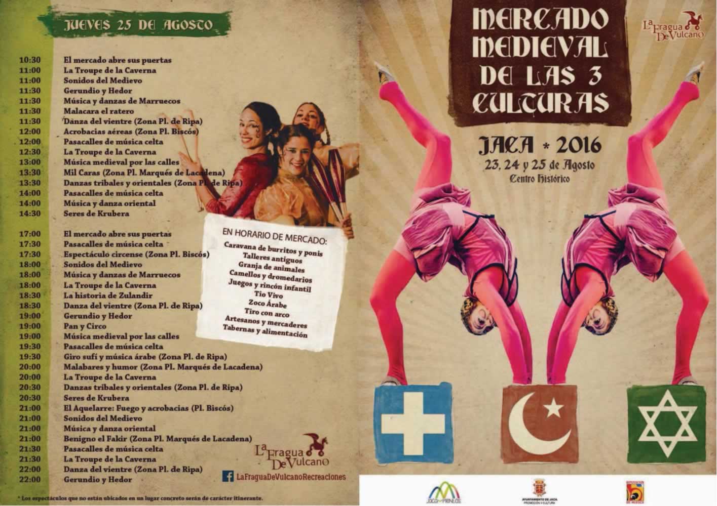 Programacion del Mercado de las tres culturas en Jaca, Huesca del 23 al 25 de Agosto
