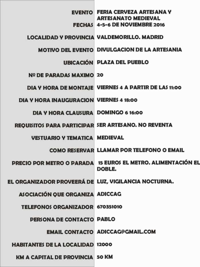 FERIA CERVEZA ARTESANA Y ARTESANATO MEDIEVAL del 04 al 06 de Noviembre en Valdemorillo, Madrid