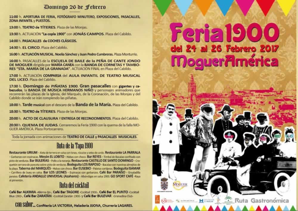 24, 25 Y 26 DE FEBRERO DE 2017 – Programacion completa de la Feria de epoca 1900 «Moguer América»  en Moguer, Huelva