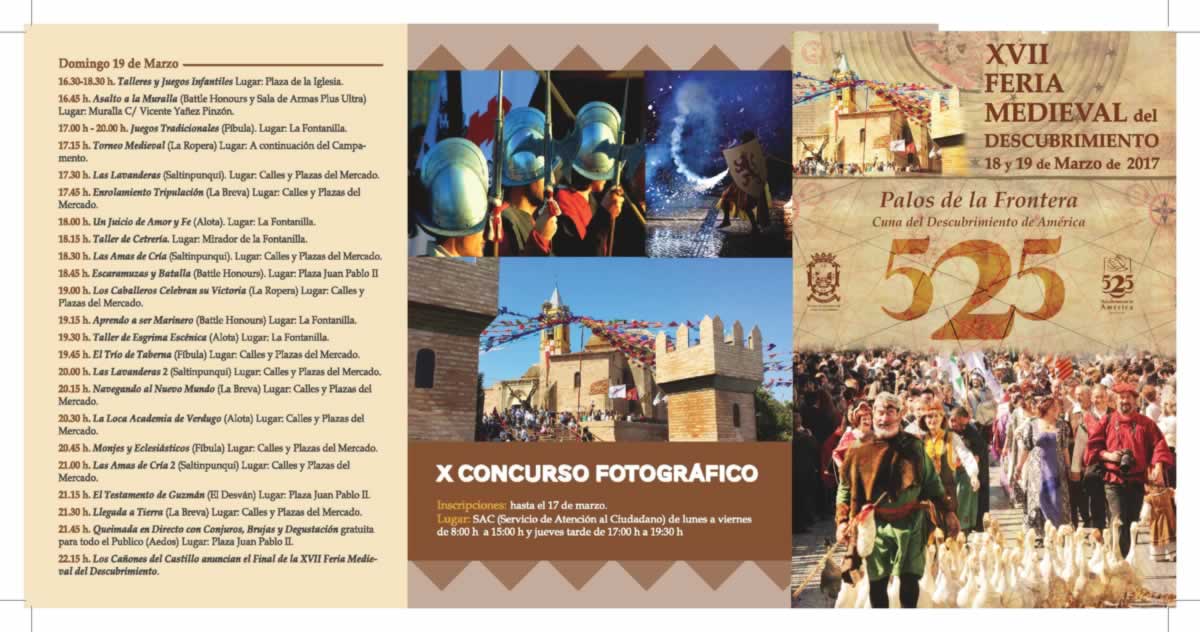 Programacion de La  XVII Feria del descubrimiento sera los dias 18 y 19 de Marzo del 2017 en Palos de la Frontera, Huelva
