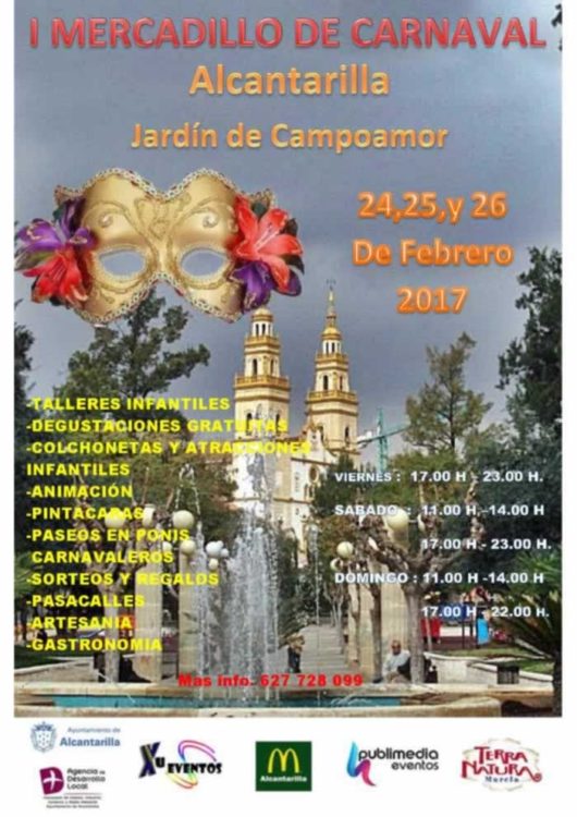 Programacion del I mercadillo de carnaval en Alcantarilla, Murcia del 24 al 26 de Febrero del 2017