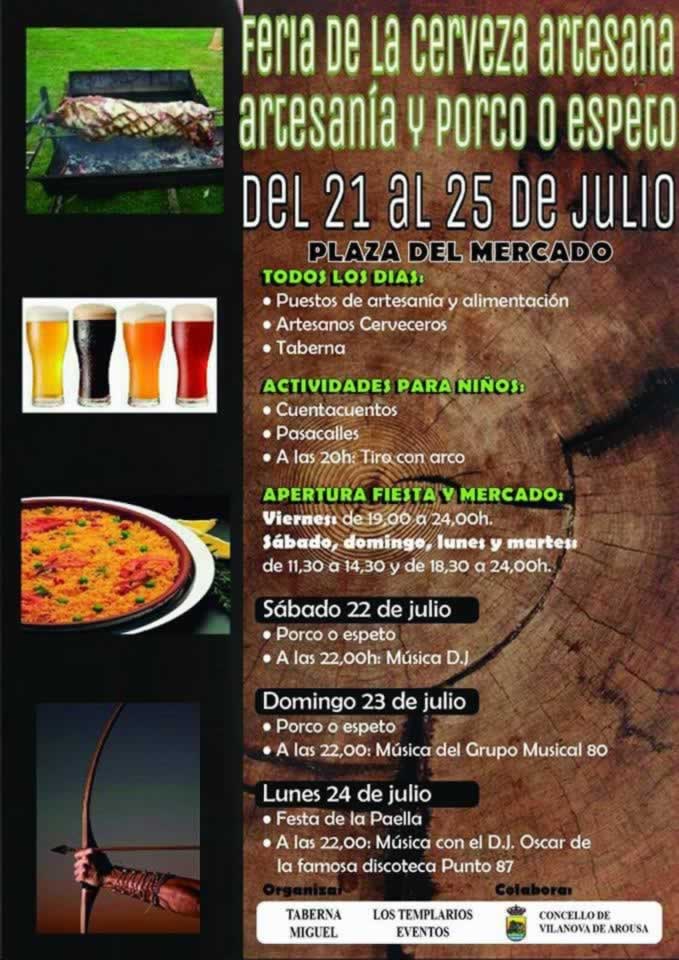 Fiesta do Porco o Espeto, Cerveza Artesana y Mercado Artesanal en Villanueva de Arousa, Pontevedra del 21 al 25 de Julio del 2017