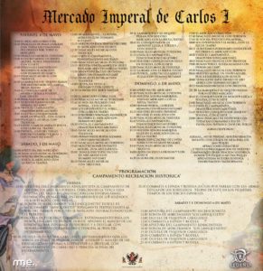 Programacion de actividades MERCADO Imperial de Carlos I en Toledo del 4 tarde al 06 de Mayo del 2018