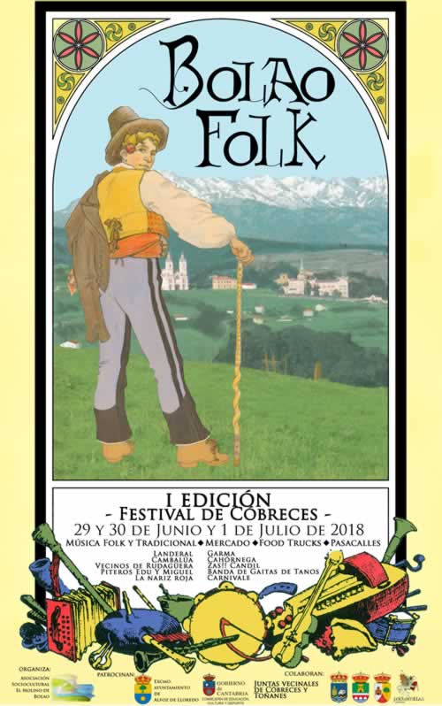 Festival de Música Folk – Mercado Bolao Folk  en Cobreces, Cantabria del 29 de Junio al 01 de Julio del 2018