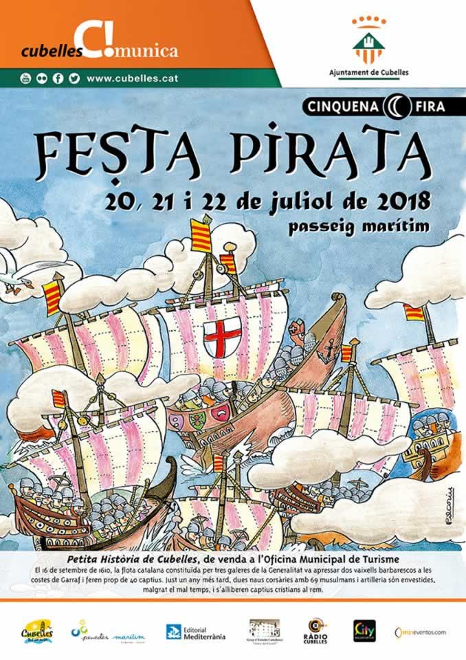 Programacion de las actividades de la 5ta Fiesta pirata en Cubelles, Barcelona del 20 al 22 de Julio del 2018
