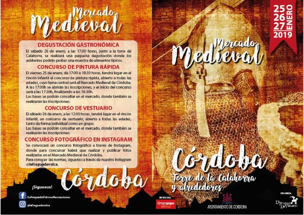 Programacion de actividades de todos los dias del mercado medieval de Cordoba del 25 al 27 de Enero del 2019
