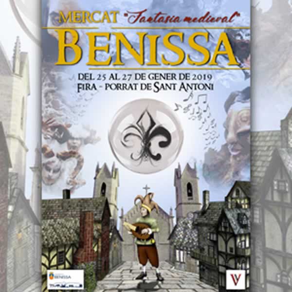 Mercat fantasia medieval durante la fira – porrat de Sant Antoni en Benissa, Alicante del 25 al 27 de Enero del 2019