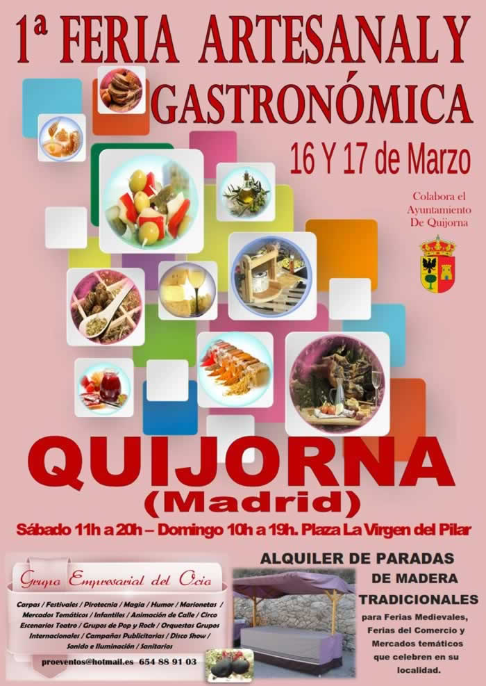 1ra feria artesanal y gastronomica en Quijorna, Madrid del 16 al 17 de Marzo del 2019