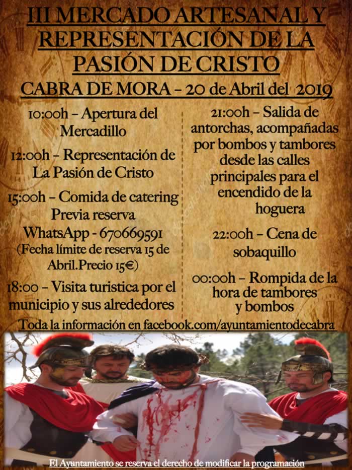 [20 de Abril] III Mercado artesanal y representacion de la pasion de Cristo en Cabra de Mora, Teruel