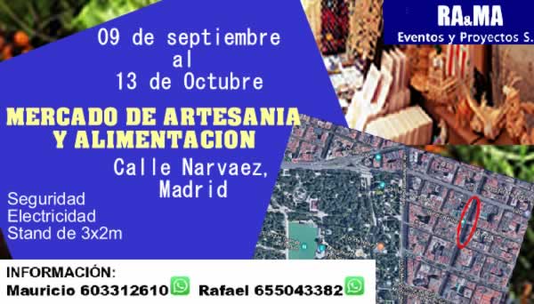 [09 de Septiembre al 13 de Octubre] Feria de artesania y alimentacion en C/Narvaez de Madrid