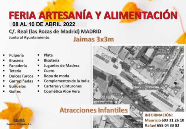 Feria de artesania y alimentacion en las Rozas de Madrid ABRIL 2022