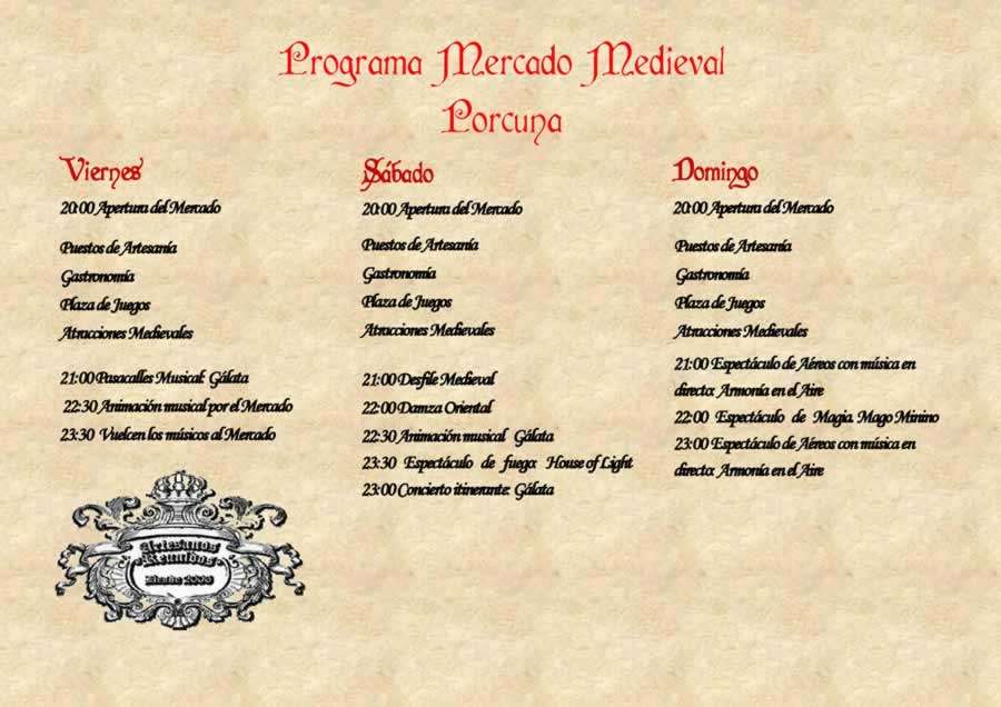 Mercado medieval de Porcuna (Jaen) 14 al 16 de Julio 2023 programacion