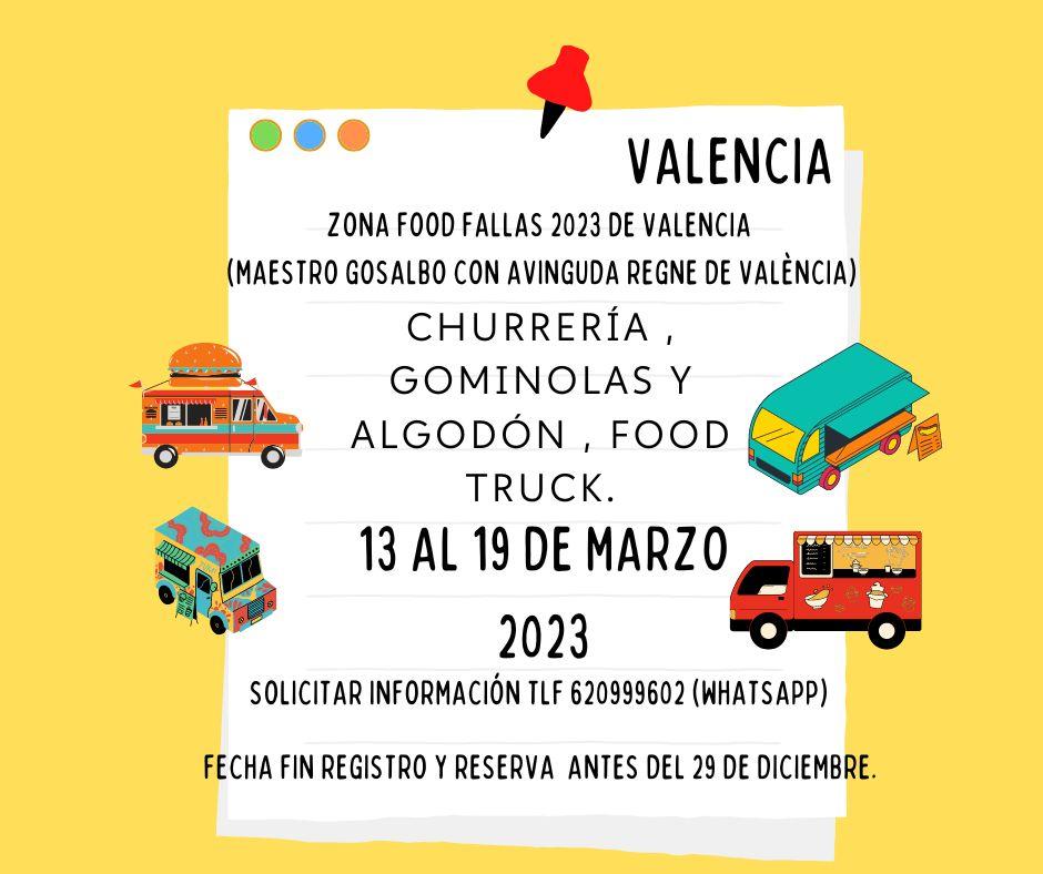 Zona food Fallas 2023 de Valencia (Maestro Gosalbo con Avinguda Regne de València)