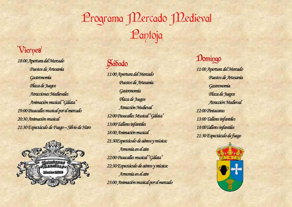 Programación del Mercado medieval en Pantoja, Toledo 2023 