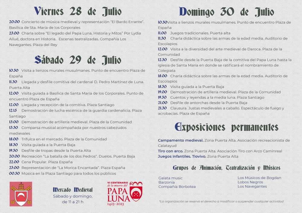 Programación de la Feria medieval en Daroca, Zaragoza 2023 