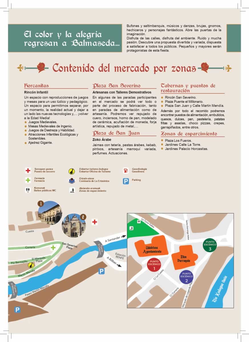 Programacion de XXII Mercado medieval en Balmaseda, Vizcaya - Contenido del mercado por zonas