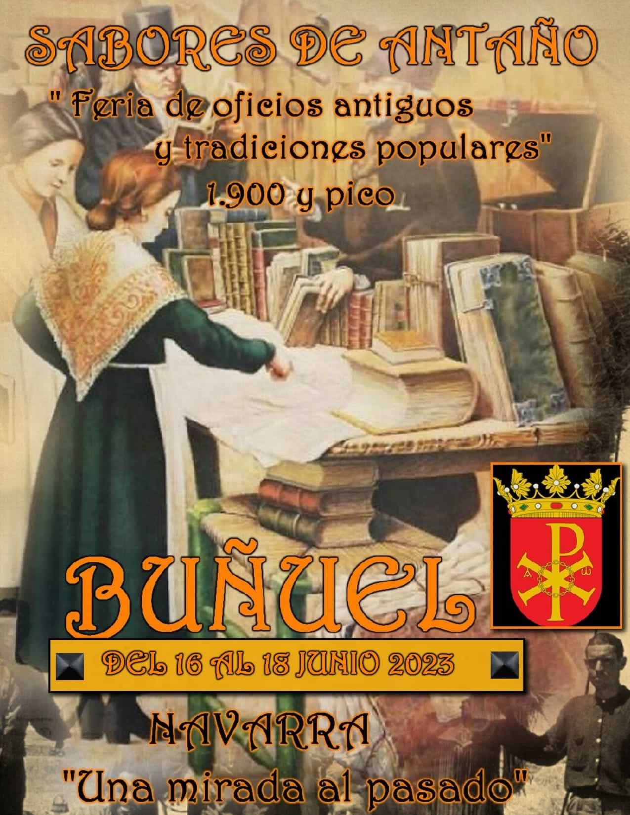 Cartel de la feria de oficios antiguos y tradiciones populares en Buñuel, Navarra 2023