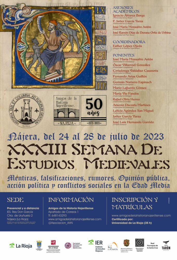 Programación de la XXXIII semana de estudios medievales en Najera (La Rioja) 2023