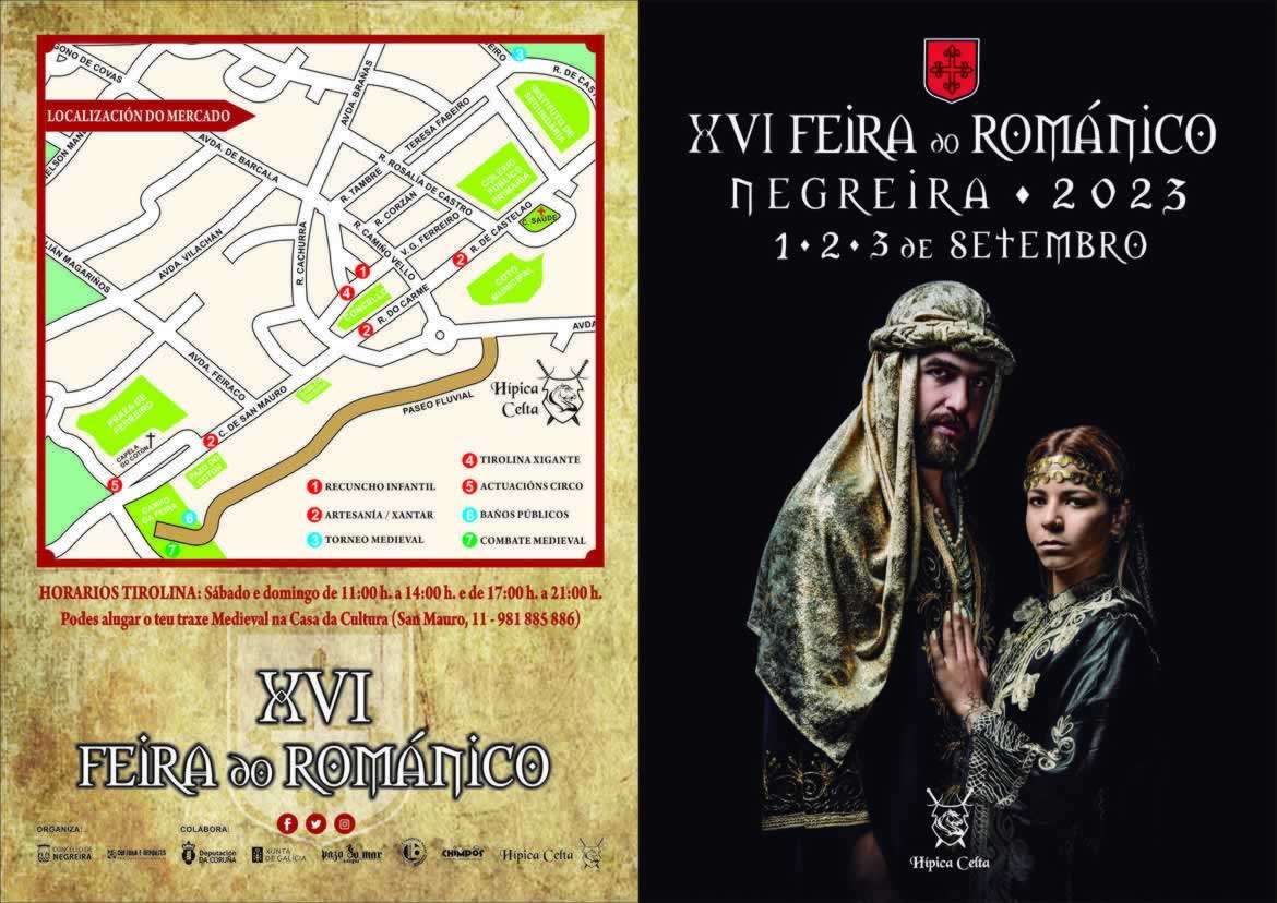 Programación del Mercado medieval XVI Feira do romanico 01 al 03 de Septiembre 2023 - Cartel y mapa 