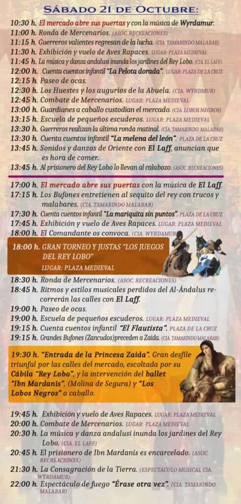 Mercado Medieval de las VI Jornadas Medievales de la Ciudad de Murcia Monteagudo, Frontera de Reinos 2023 programa dia Sábado