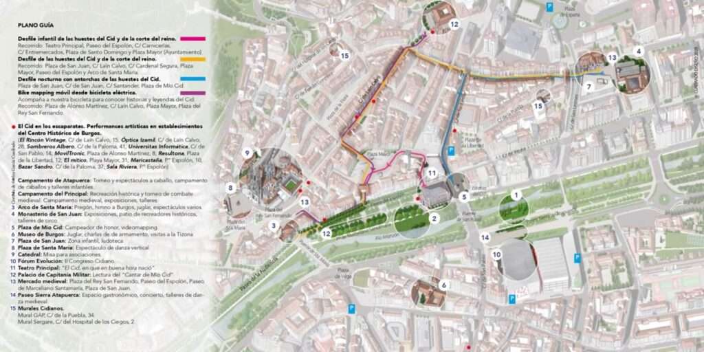 Programación del Mercado Medieval de Burgos "Jornadas cidianas " 2023 mapa