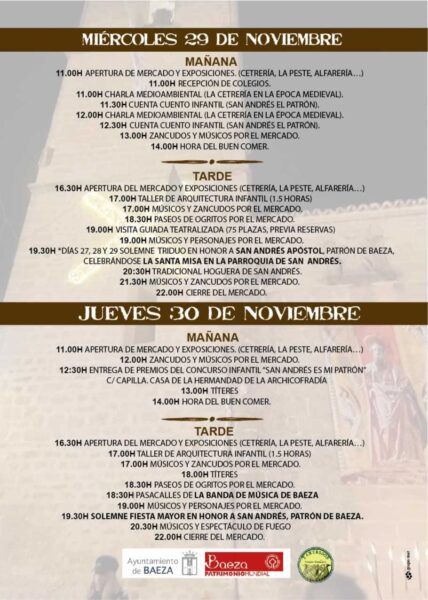 Programa Mercado medieval de Baeza: Reales Fiestas del Concejo en honor a San Andrés 2023
