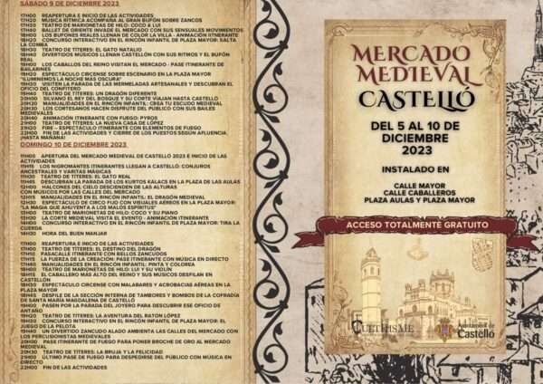 Mercado medieval de Castellón del 05 al 10 de diciembre del 2023 - programa 1