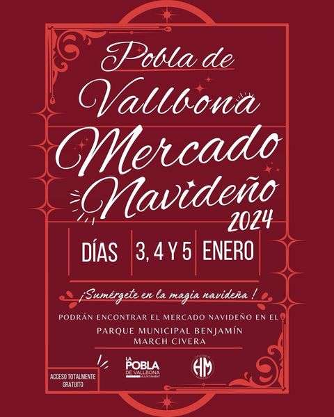 Cartel de Mercado navideño de la Pobla de Vallbona (Valencia) 03 al 05 de Enero del 2024