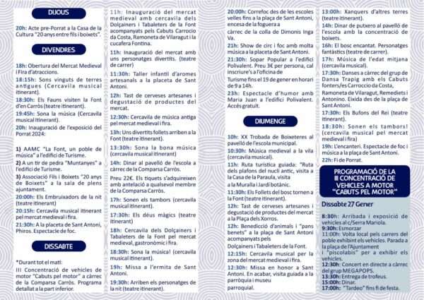Mercado Medieval de La Font d'En Carros 2024 (Valencia) programa 2