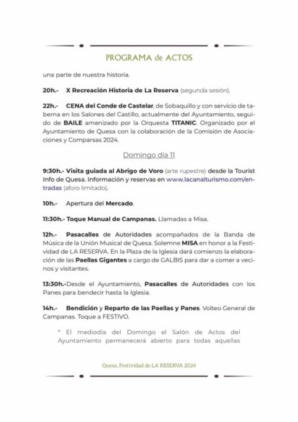 Programa de actos festividad de la Reserva de Quesa (Valencia) 2024 p2