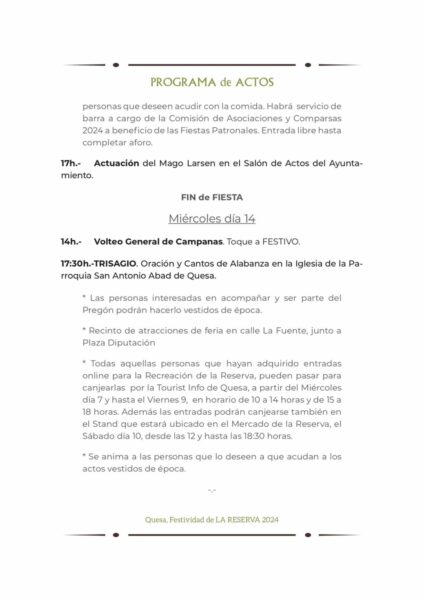 Programa de actos festividad de la Reserva de Quesa (Valencia) 2024 p3