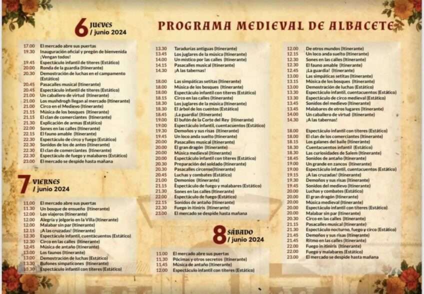Mercado Medieval de Albacete 06 al 09 de junio 2024 PROGRAMA P1