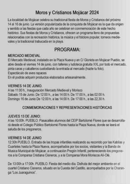 Moros y Cristianos Mojacar 2024 programa p1