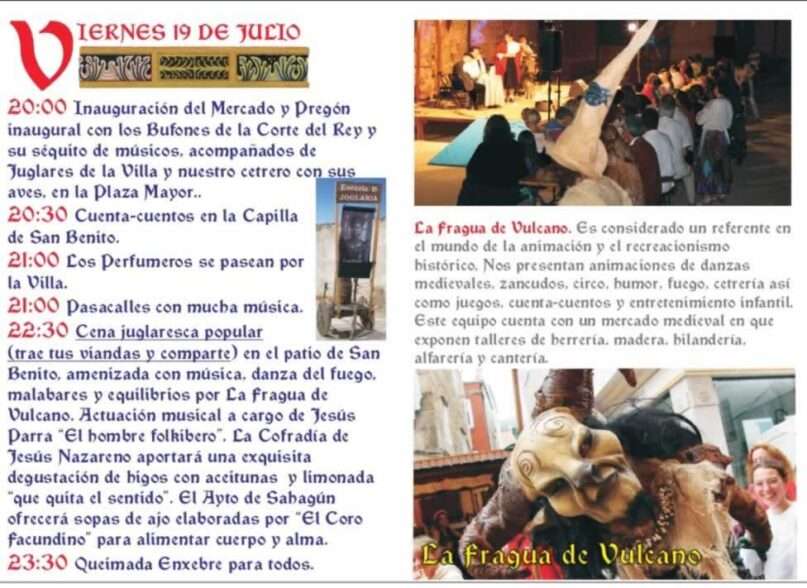 Mercado Medieval de Sahagún (León) 2024 XXII Encuentro De Juglares programa Viernes