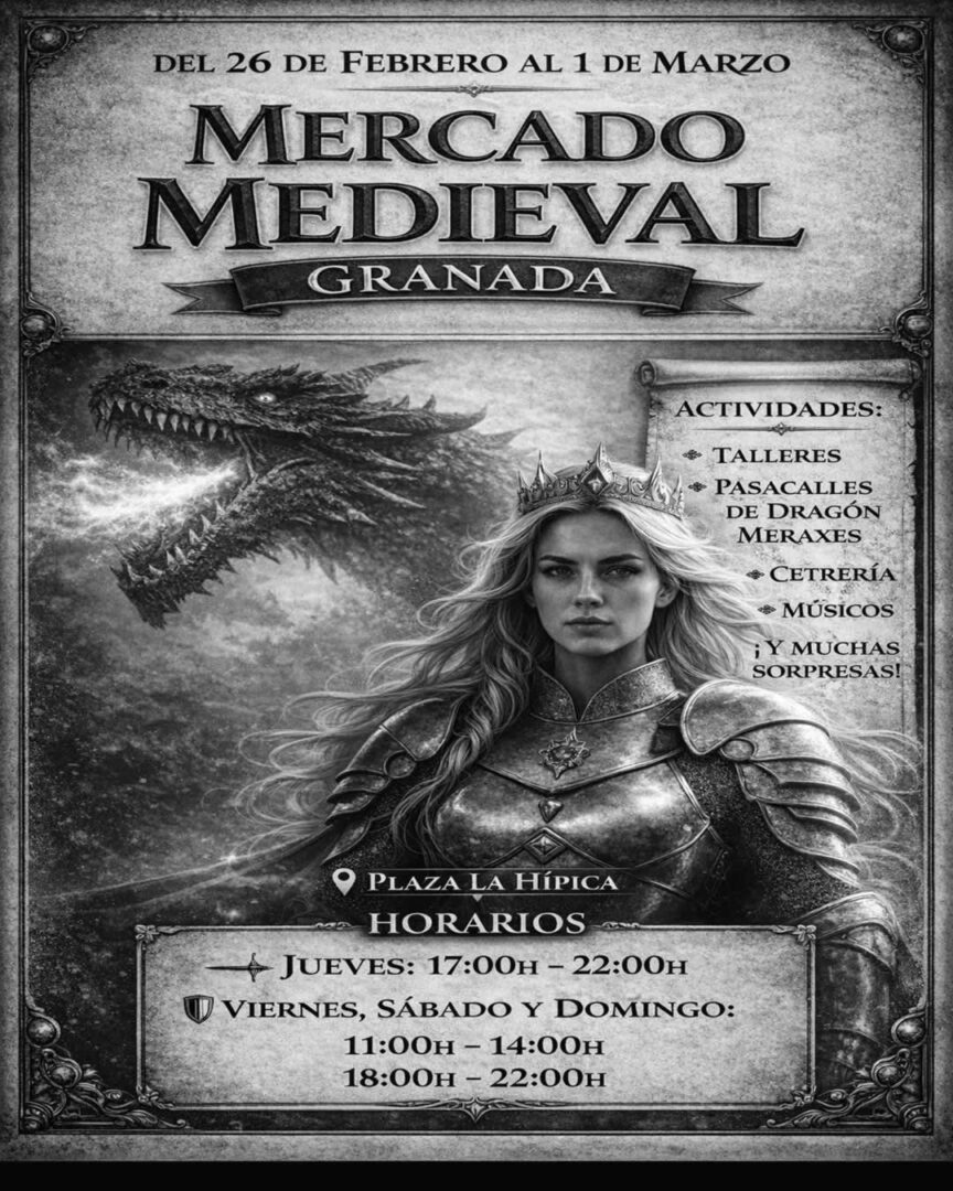 Cartel programa Mercado Medieval Plaza de la Hípica – Granada 2026