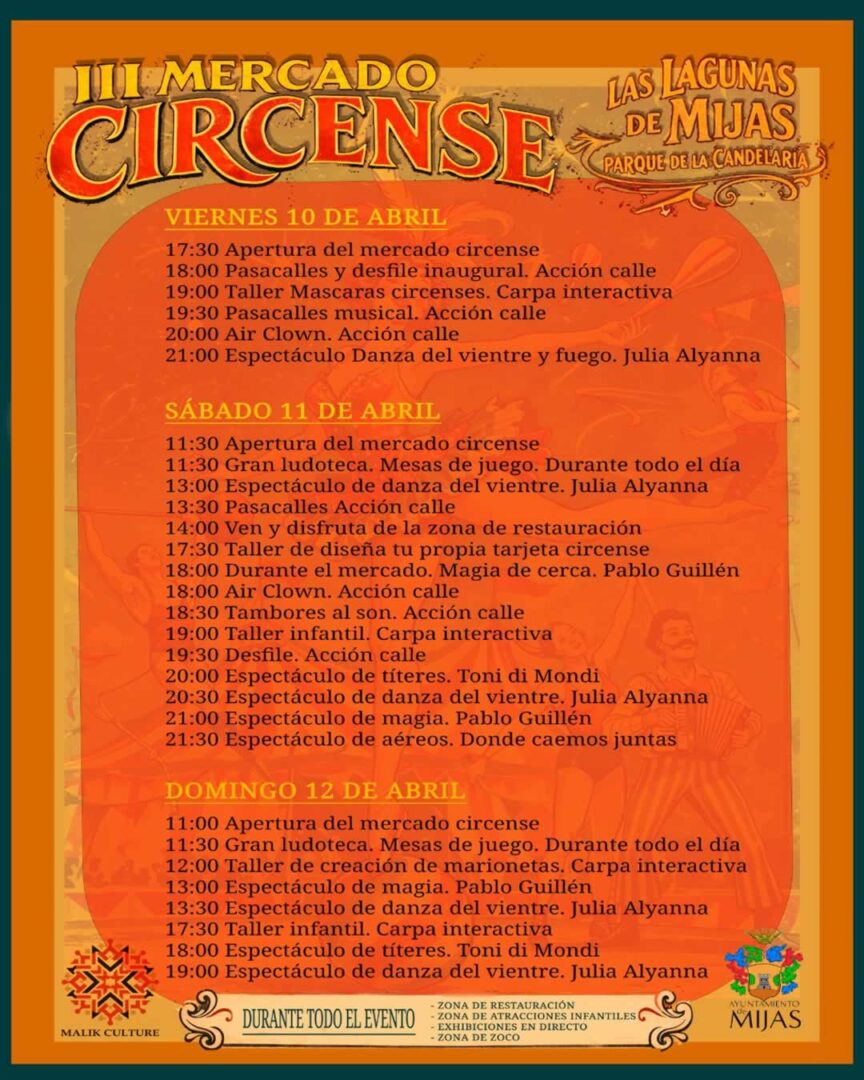 Programa Mercado Circense de Las Lagunas de Mijas 2026 (Málaga)