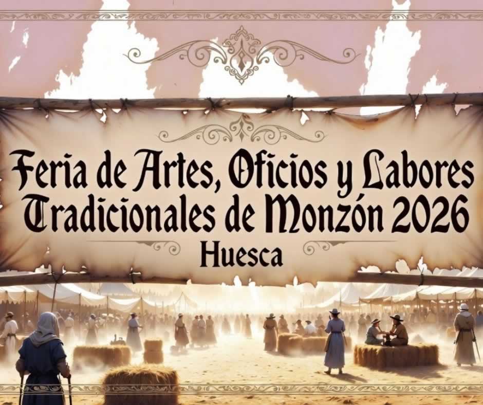 Feria de Artes y Oficios Tradicionales de Monzón con mercado artesanal y ambientación medieval en el centro histórico. fb