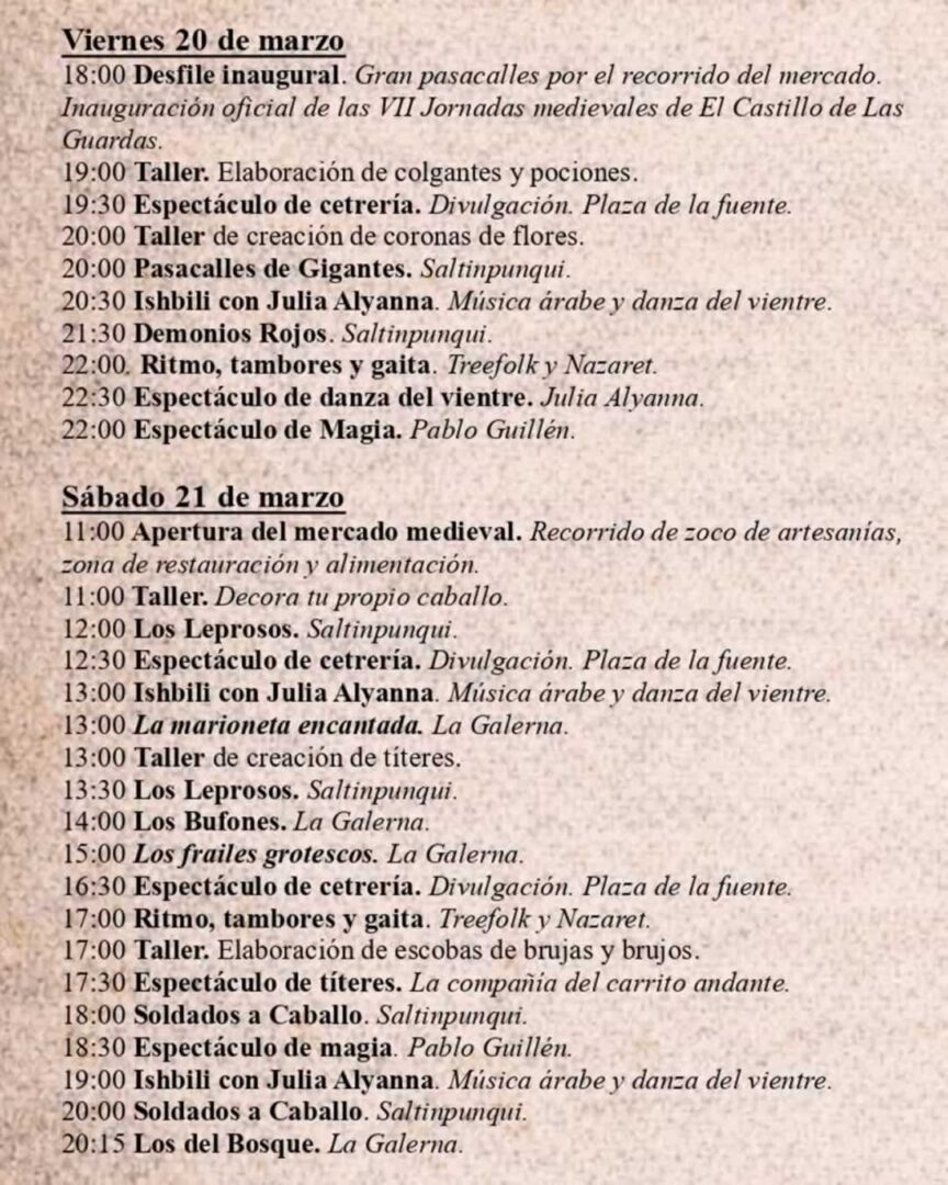 Programación completa de las VII Jornadas Medievales de El Castillo de las Guardas pagina 1